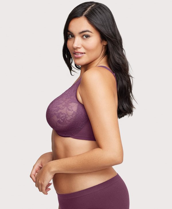 Front-Closure Lacey T-Back WonderWire Bra Black Plum Online Sale - Image 4