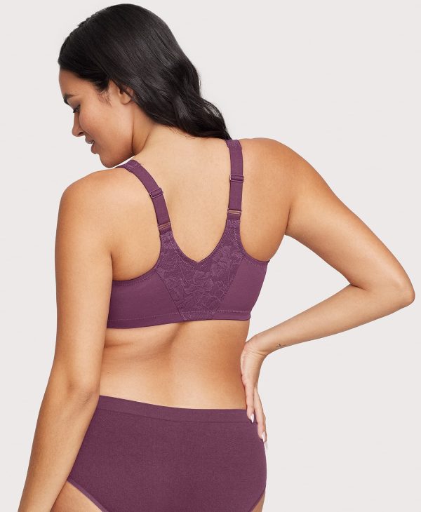 Front-Closure Lacey T-Back WonderWire Bra Black Plum Online Sale - Image 3