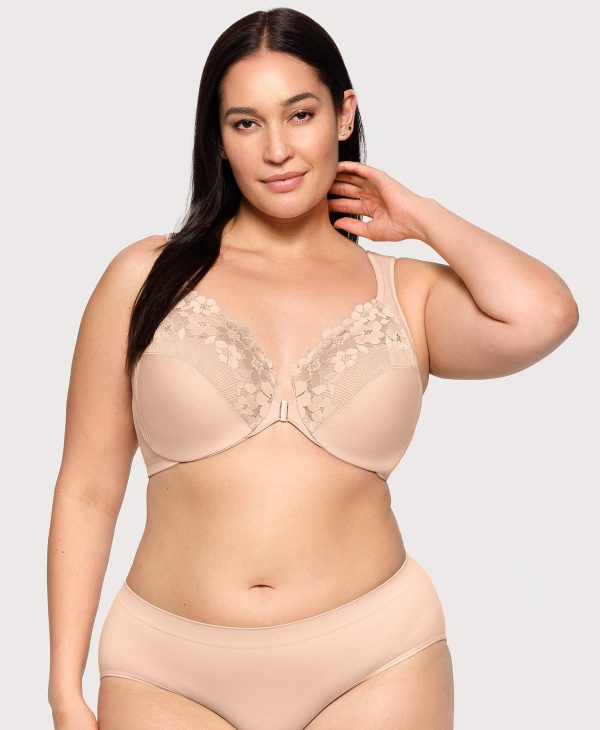 Front-Closure Cotton WonderWire Bra Cafe For Sale