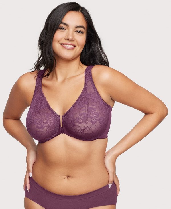 Front-Closure Lacey T-Back WonderWire Bra Black Plum Online Sale