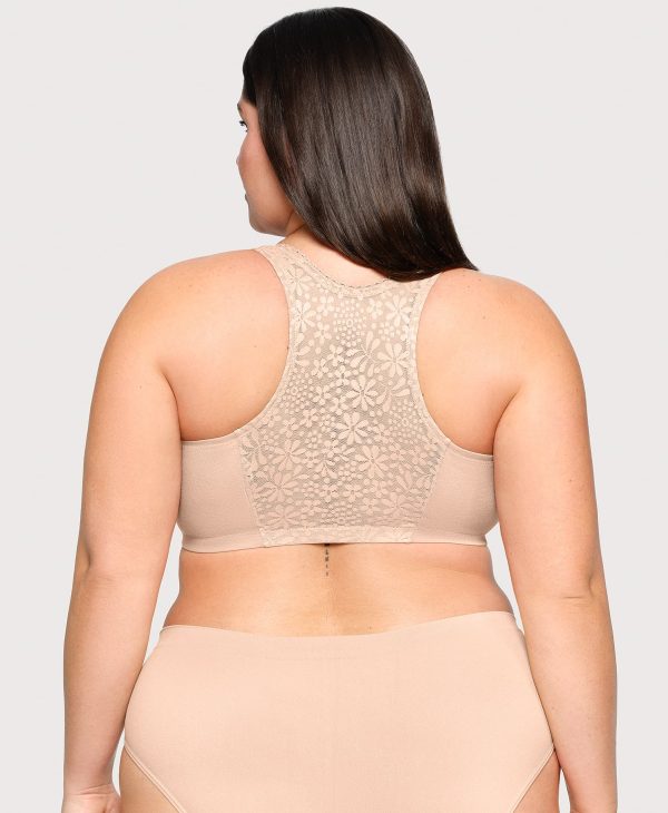 Front-Closure Cotton T-Back Comfort Bra Cafe For Discount - Image 2