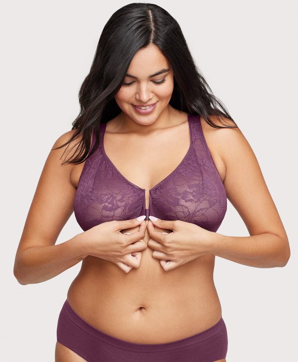 Front-Closure Lacey T-Back WonderWire Bra Black Plum Online Sale - Image 2